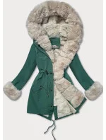 Dámska bunda parka v tmavom mätovom odtieni s kožušinovou podšívkou Way Mode (22988)
