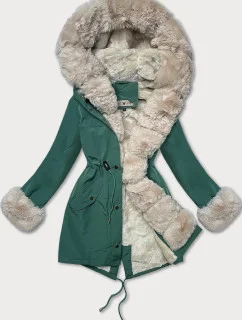 Dámska bunda Way Mode s kožušinou Dark Mint (22988)