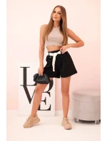Dámske šortky s vysokým pásom a opaskom čierne Dámske šortky s vysokým pásom a opaskom čierne