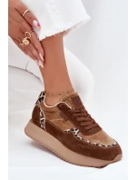 Zamszowe Sneakersy Damskie Big Star OO274A313 HI-POLY SYSTEM Brązowe Panterka