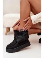 Śniegowce Damskie Na Platformie Z Futerkiem I Wiązaniem Big Star SS274113 Czarne