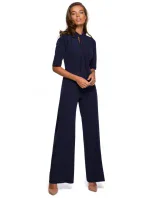 S243 Elegantný overal so zaväzovaním za krkom - čierny S243 Elegantný overal so zaväzovaním za krkom - čierny