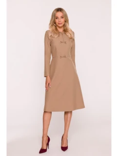 S413 Šaty s mašľami - béžové