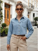 Krátka dámska košeľa s vreckom, džínsovo modrá, FashionStreet TY5691 Krátka dámska košeľa s vreckom, džínsovo modrá, FashionStreet TY5691