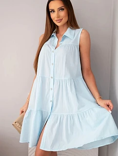Dámske bavlnené košeľové šaty bez rukávov s gombíkmi modré