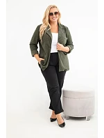 Dámske sako Plus Size z manšestru s klopami a vreckami v khaki farbe Dámske sako Plus Size z manšestru s klopami a vreckami v khaki farbe