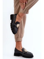 Zazoo 3485 Mokasyny Damskie Ze Złotą Ozdobą Skóra Naturalna