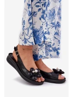 Sandały Damskie Z Ozdobnym Kwiatkiem Czarne Divonne