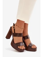 Dámské sandály na podpatku a platformě Ekologická kůže Čokoládové Hanelia