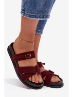 Dámské pantofle s pásky a zlatým přezkou Bordó Selorina