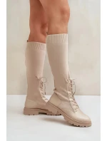 Dámske čižmy s ponožkovým zvrškom 68129 Light beige - CM Paris Dámske čižmy s ponožkovým zvrškom 68129 Light beige - CM Paris