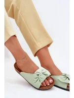 Klapki Damskie Na Korkowej Podeszwie Kokardką Miętowe Seressa