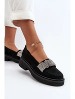 Zazoo 3419 Mokasyny Damskie Zamszowe Z Ozdobnym Paseczkiem Czarne