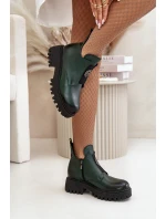 Zazoo 60451 Damskie Skórzane Botki Z Ozdobą Ciemnozielone