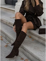 Dámske semišové čižmy na podpätku, zateplené, hnedé, FashionStreet ZY1435 Dámske semišové čižmy na podpätku, zateplené, hnedé, FashionStreet ZY1435