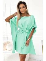 287-31 SOFIA Dámske šaty s motýlikom a viazaním v páse - MINT