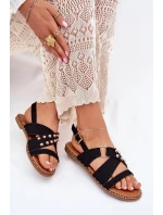 Sandały Damskie Na Płaskim Obcasie Ze Złotymi Ćwiekami Czarne Zanira