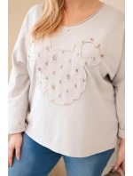 Dámske bavlnené Plus veľkosť V-neck blúzka béžová