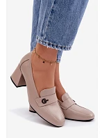 Kožené dámské polobotky na podpatku Vinceza 18119 Béžové