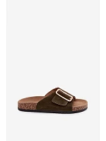 Kožené semišové dámské pantofle s přezkou tmavě zelené Beryl