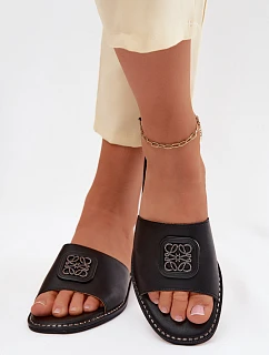 Kožené pantofle s plochým podpatkem ozdoba S.Barski KV61-6019 Černé