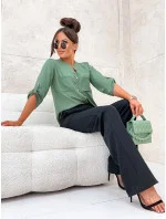 Košeľová blúzka v khaki farbe so stojacím golierom (713) Košeľová blúzka v khaki farbe so stojacím golierom (713)