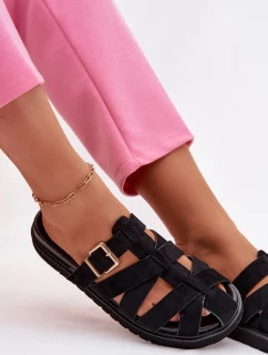 Dámské pantofle s pásky a zlatým sponou Černé Roselisse