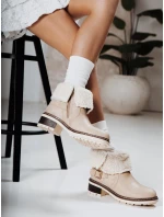 Dámske čižmy z ovčej kože béžové FashionStreet ZY1249