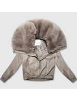 Kožená bunda s veľkým kožušinovým golierom Glakate cold beige (LU98090#)