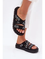 Klapki Damskie Z Materiałowymi Paskami Paris Na Platformie Czarne Celinea