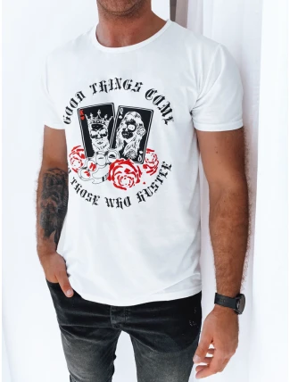 Pánske biele tričko s potlačou FashionStreet RX5257