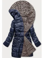 Tmavo modro-béžová preložená obálková dámska bunda s kapucňou (B8040-3046) Tmavo modro-béžová preložená obálková dámska bunda s kapucňou (B8040-3046)