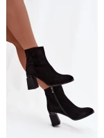 Botki Damskie Z Naturalnego Zamszu Na Słupku Ocieplane D&A CR52-718 Czarne