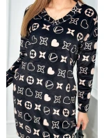 Zamatové šaty s ozdobným vzorom čierne