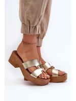 Zazoo 40412 Skórzane Eleganckie Klapki Damskie Z Ozdobą Złote