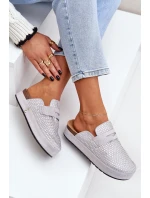 Klapki Damskie Zdobione Cyrkoniami Na Platformie Szare Deorani