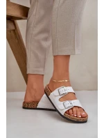 Materiałowe Klapki Na Korkowej Podeszwie Z Klamrami Jasnoszare Atera