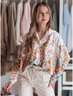 Dámske kvetinové oversize tričko BLOSSIVA light beige FashionStreet DY0464