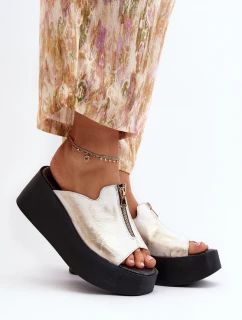 Zazoo 2916 Damskie Klapki Na Masywnej Platformie Z Suwakiem Złote