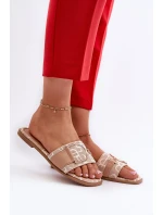 Błyszczące Klapki Damskie Z Ozdobą Beżowe Taleci