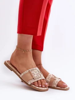 Błyszczące Klapki Damskie Z Ozdobą Beżowe Taleci