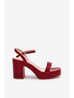 Eko Skórzane Sandały Na Słupku Bordowe Lillita