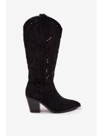 Kozaki Kowbojki Damskie Na Słupku Z Eko Zamszu Czarne Coretta