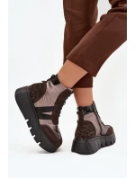 Dámska zateplená členková obuv na platforme 58562 Hnedý vzor - Vinceza