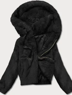 Krátka čierna dámska kožušinová bunda (R8050-1)