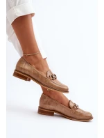 Skórzane Damskie Lakierowane Mokasyny Laura Messi 2760 Brązowe