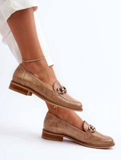 Skórzane Damskie Lakierowane Mokasyny Laura Messi 2760 Brązowe