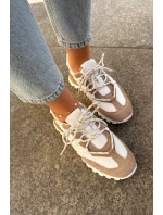 Skórzane Półbuty Sneakersy Damskie Artiker 56C1738 Beżowo-Złote