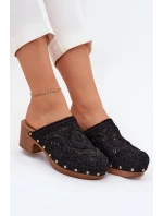 Szydełkowe Klapki Damskie Na Obcasie Czarne Senevia