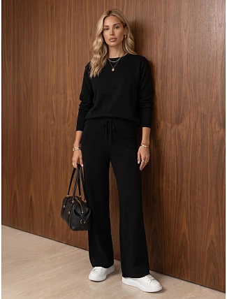 Dámska pletená súprava so širokými nohavicami, čierna, FashionStreet AY1225